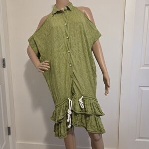 Sara Roka Green Linen Shirt Dress/ Cover-Up